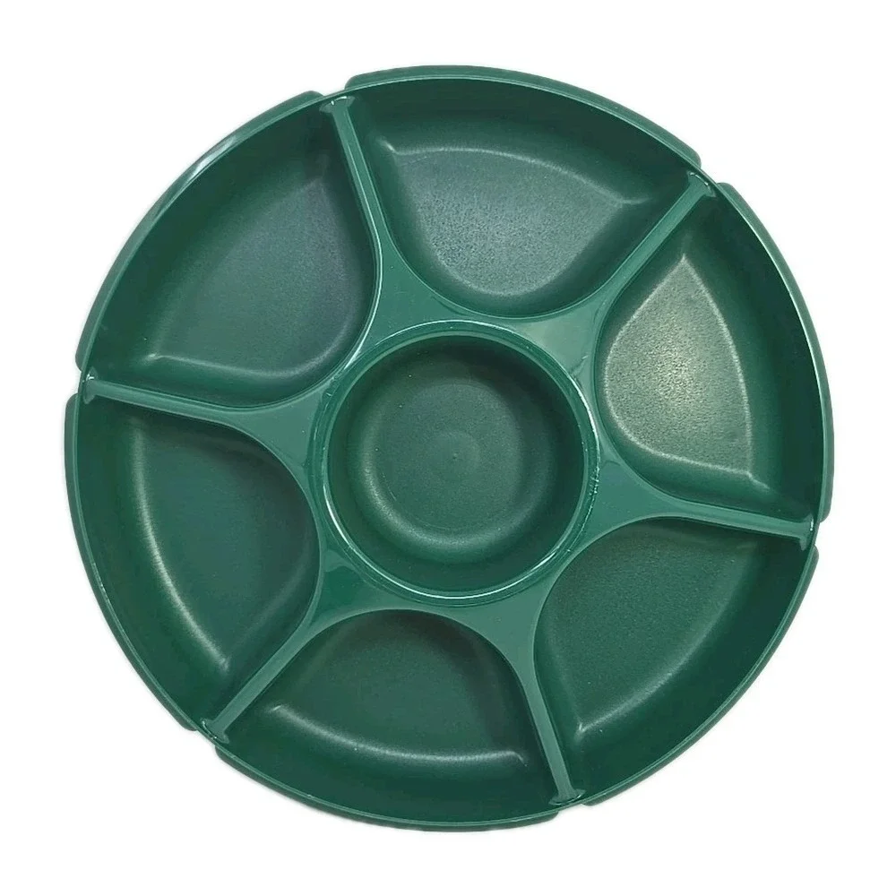 Tupperware Round Green White Chip and Dip Veggie Tray w Lid Vintage‎ U149